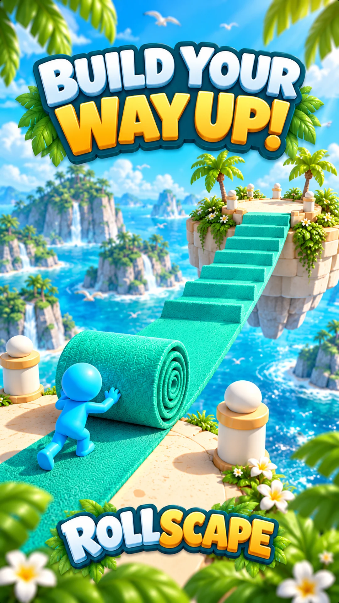 Building a rising path between platforms, promotional illustration
